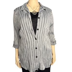 Maggie Barnes  Faux Two Piece Tank & Blouse Size 4X in Gray with Black Stripes